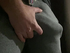 Hard British big cock, explodes out of grey gym pants, ready to fuck