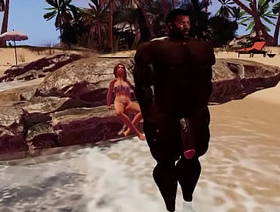 duane brown shoots his load on beach admirer