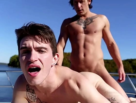 At the boat, Dalton sunbathes naked, motivating Caleb to take some secret pictures of him. Flattered, he invites Caleb to try his first dick