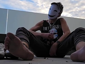 horny masturbator outdoor from sneaker to barefoot