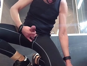 Wank in yoga pants and sneakers