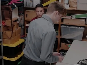 Blindfolded twink thief mouthfucked by kinky policeman